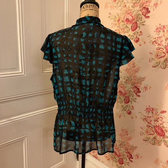 🍒 Worthington Black and Blue Sheer Blouse - Picture 4 of 7